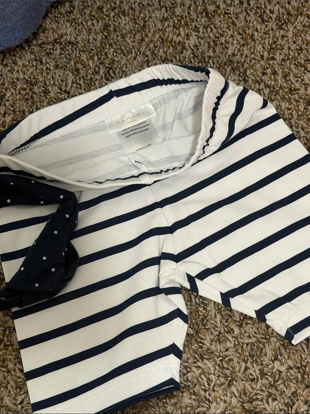 Children's Ruffle Denim-Look Tank & Striped Shorts Set - Blue